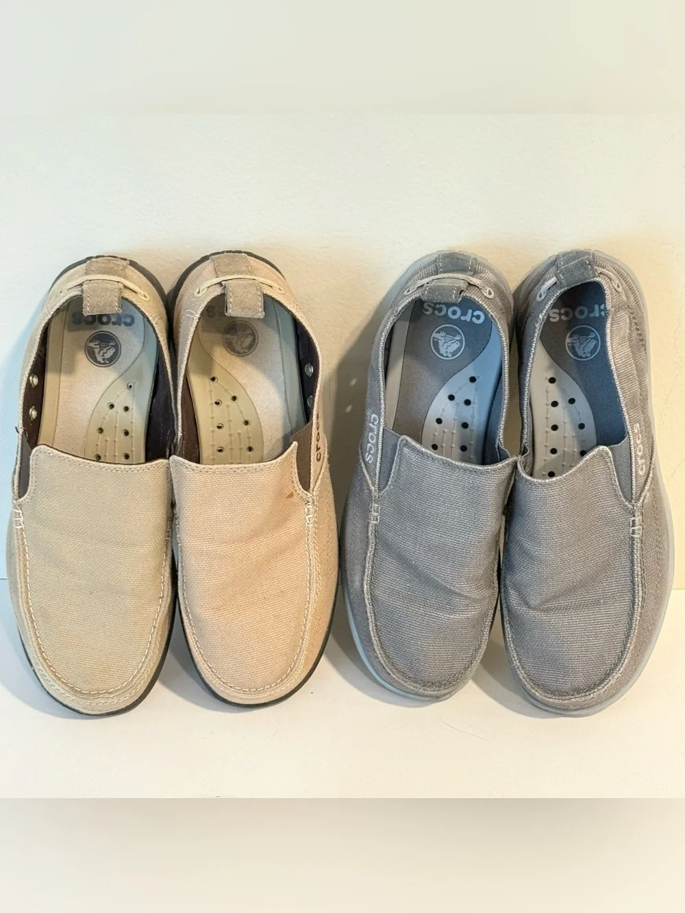 Men’s Lot Of Crocs Size 8 Loafers Santa Cruz & Walu Slip On Gray And Brown